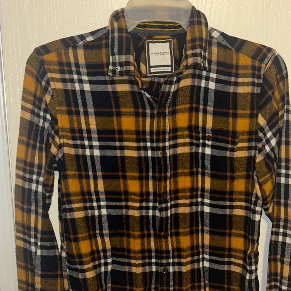 Denim & Flower Men's Plaid Shirt - Black, White, Yellow